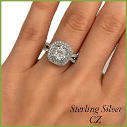 Sterling Silver Cubic Zirconia CZ Double Halo Ring Size 8