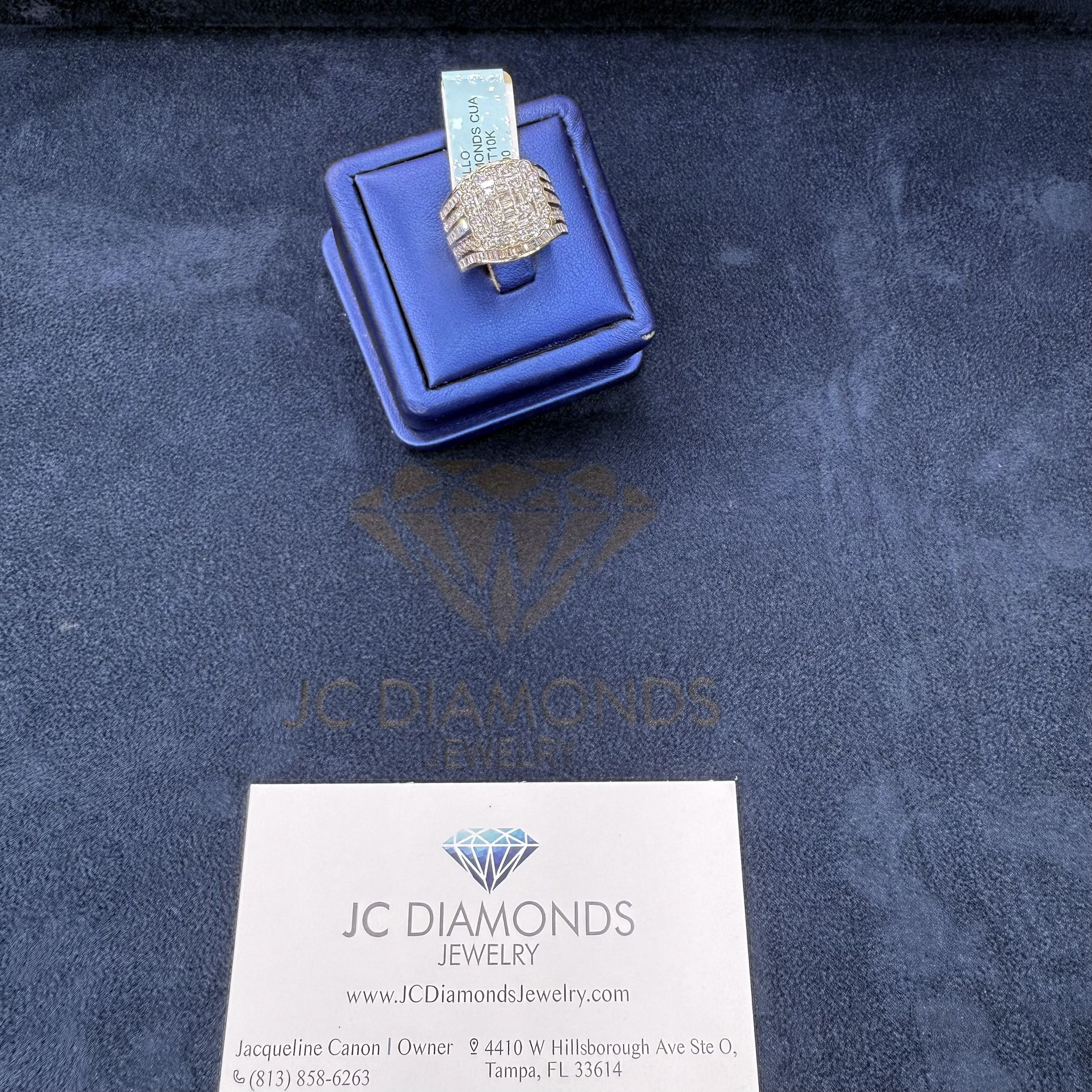 Ring Big Engagement Diamonds Round And Baguett 10k Gold