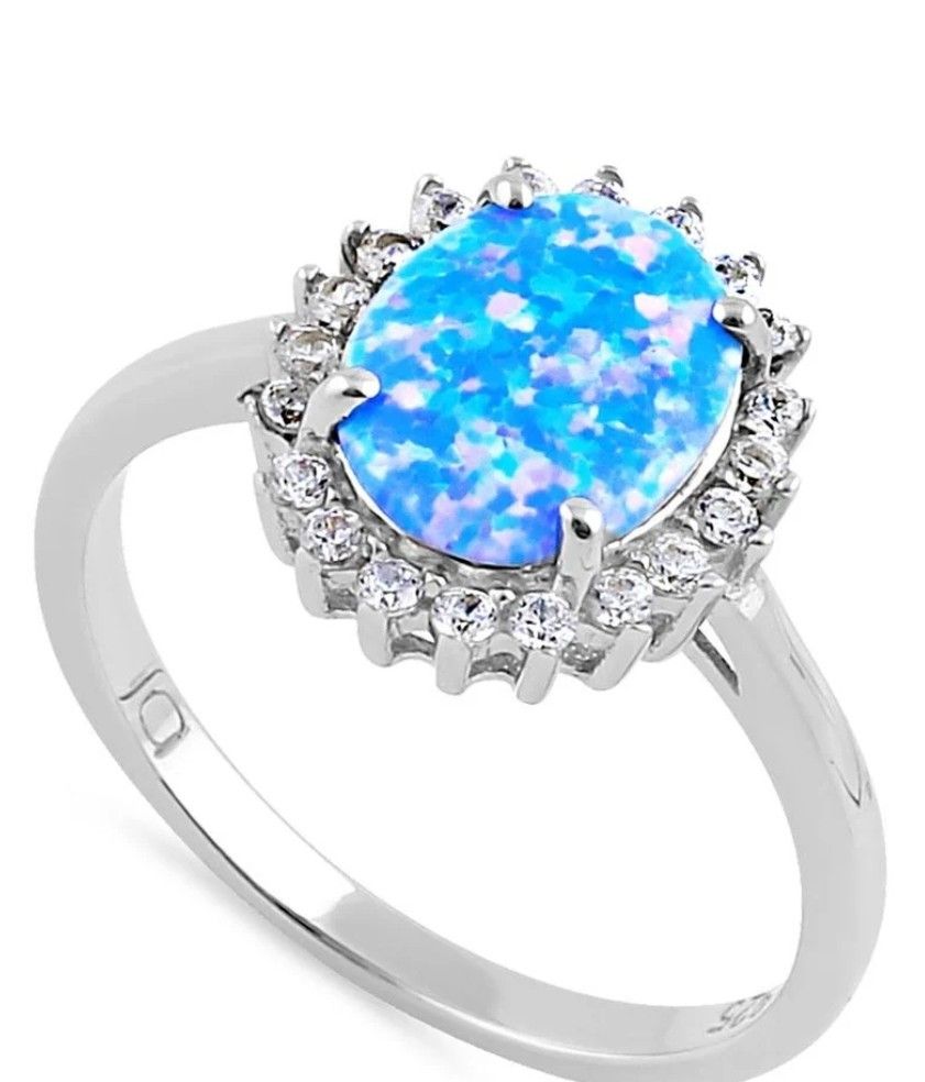 Elegant Blue Lab Opal Clear CZ Band Ring sizes 5-10