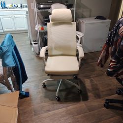  New Beige Office Chair With Headrest And Foot Stool 