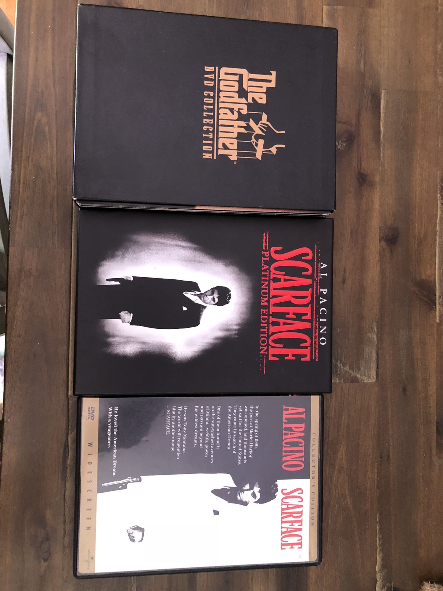 Th Godfather Movie collection and Al Pacino Scarface platinum edition