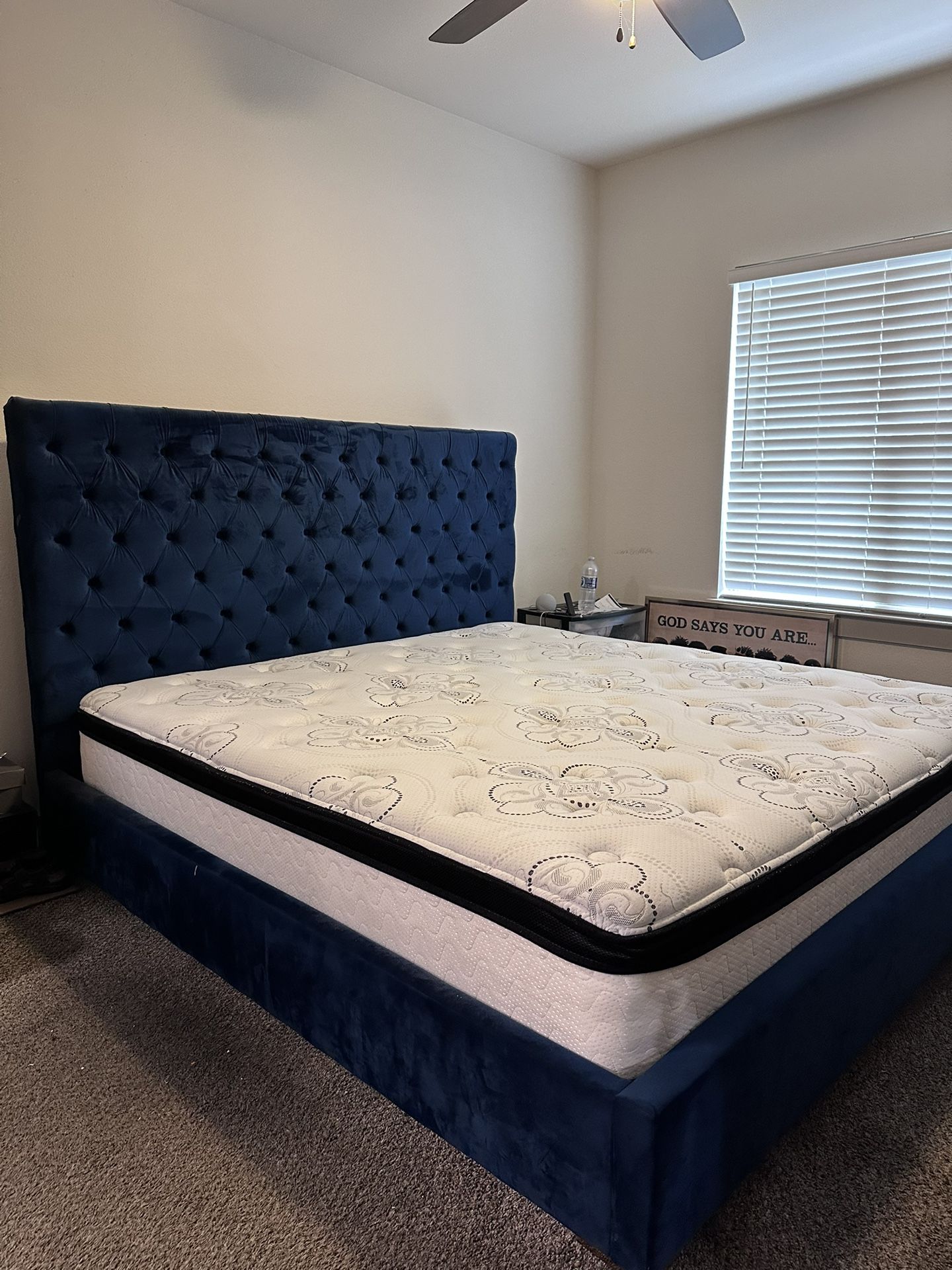 Navy Velvet King Bed Frame – Tufted Headboard – READY TO GO!
