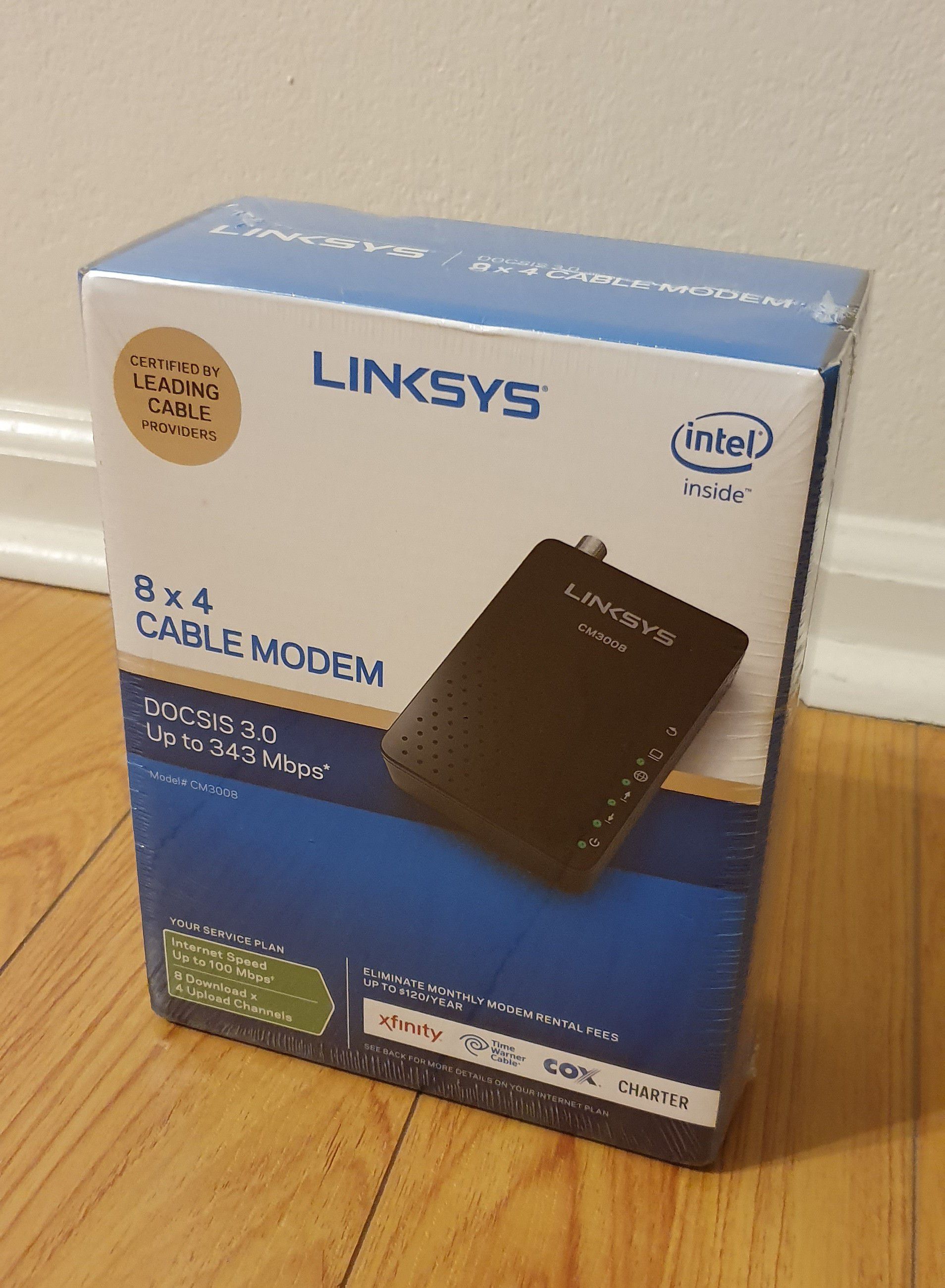 Brand new Linksys cable modem DOCSIS 3.0 8x4 CM3008 (Comcast Xfinity, Spectrum, Cox)