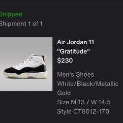 Air Jordan 11 Gratitude Size 13