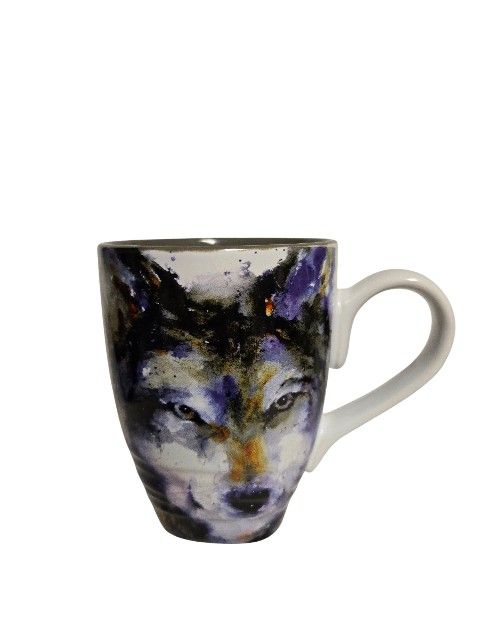 Demdaco Dean Crouser Wolf Watercolor  16 Ounce Glossy Stoneware Mug