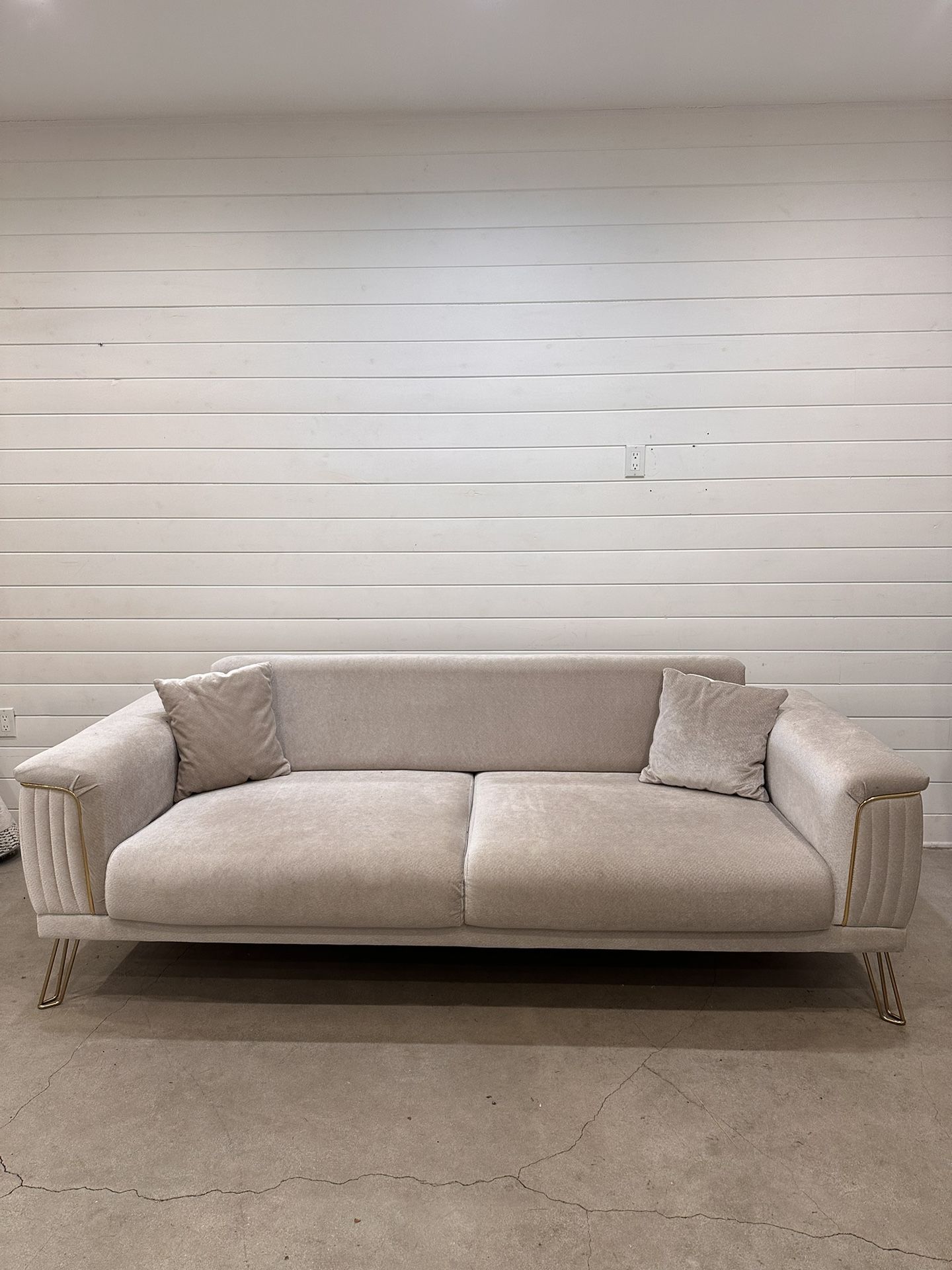 It must be gone by January 29th!!! Bej Velvet Upholstered Sleeper Sofa