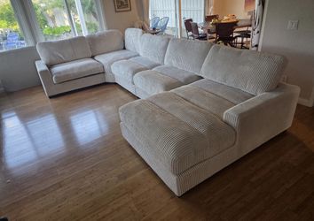 New Off-White 90x164x66 Corduroy Sectional Couch