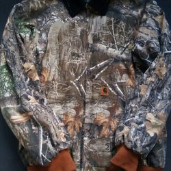 Realtree Camo Bomber Hunting Quilted Lined Jacket w/ Leather Faux Logo Tag