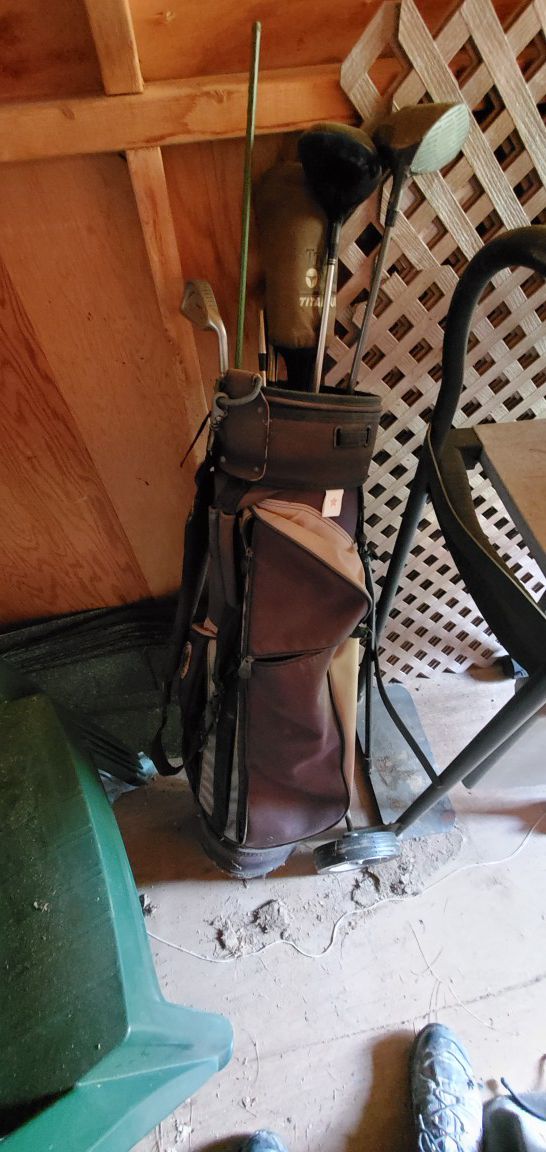 Golf clubs and self standing bag