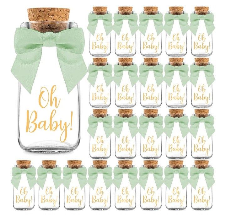 Baby Shower ! GLASS BOTTLES AND RIBBONS. 