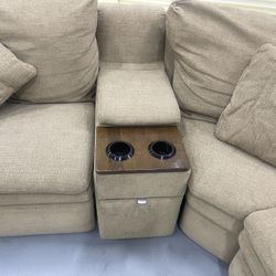 Lay-Z-Boy Sectional Sofa Recliner with cup holders, cubby and pull out drawer