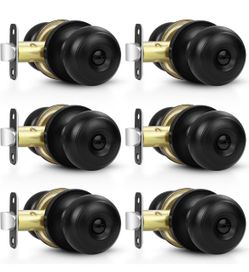 Estmoon 6 Pack Door Knobs, Matte Black Privacy Door Knob with Lock