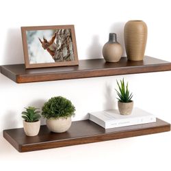 36” Rustic Walnut Wood Floating Shelves, 8 Inch Deep Wall Shelves for Home Decor, Wall Mounted Floating Shelf with Invisible Bracket