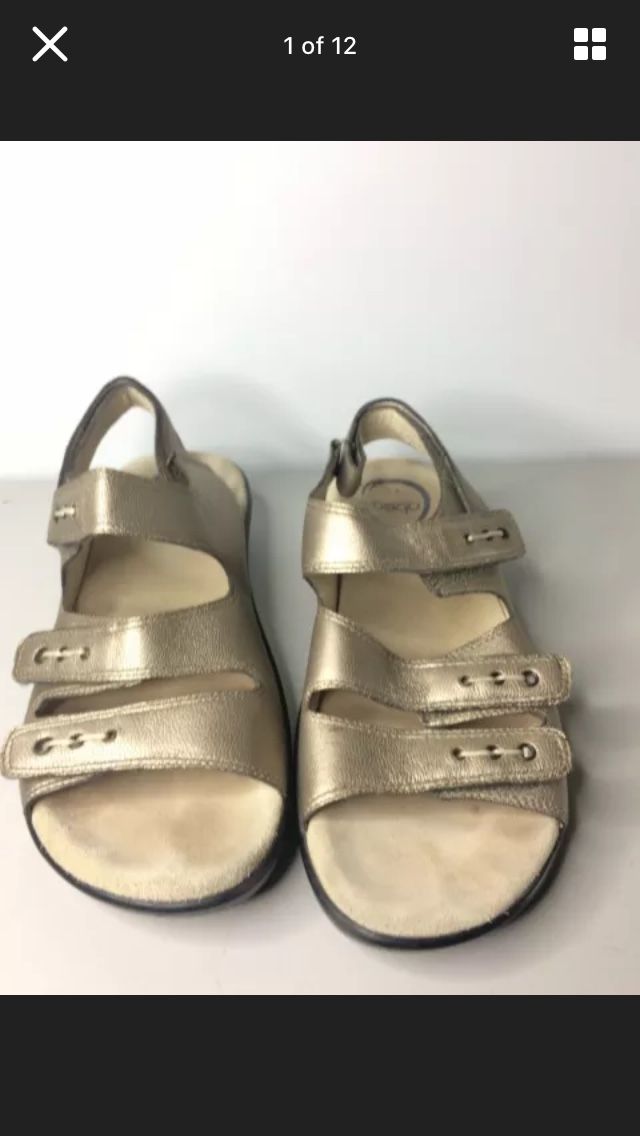 Abeo Emmi Gold Leather Adjustable Slingback Wedge Sandals Shoes Women's 9 M