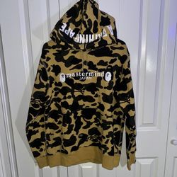 BAPE x Mastermind Japan 1st Camo Embroidered Skull Hoodie Yellow Tan Size L Rep