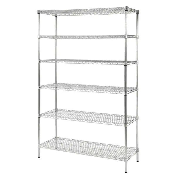  6-Tier Commercial Grade Heavy Duty Steel Wire Shelving Unit in Chrome With Caster Wheels