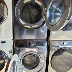 Samsung Front Load Washer And Stackable Gas Dryer Set In Dark Gray 