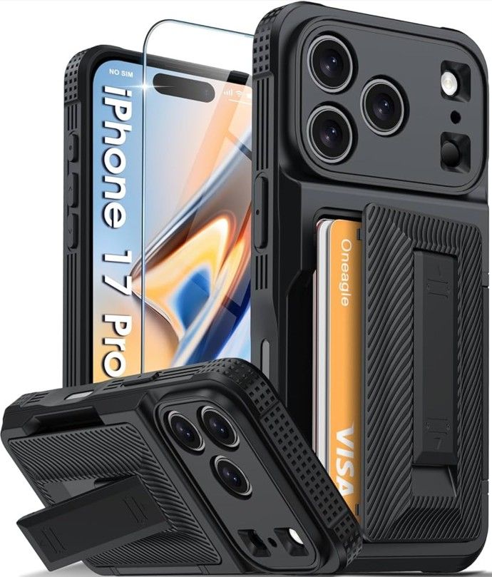 Wallet for iPhone 17 Pro Case with Card Holder(4-5 Cards) [RFID Blocking] [Screen Protector] 