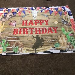 Western cowboy birthday backdrop 7’x5’ 