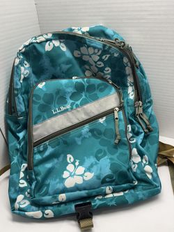 L.L.Bean Teal Floral Backpack Reflective Stripe School Book Bag