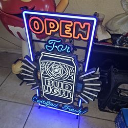 Bud Light LED Beer OPEN Motion Sign lighted neon red white blue Anheuser Busch  