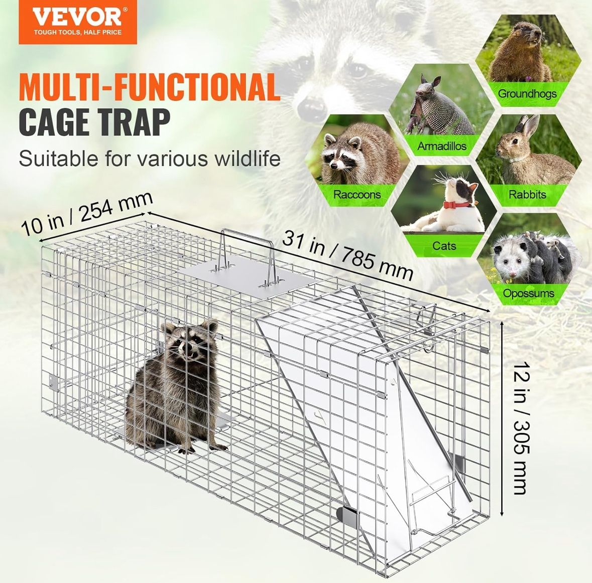 New Folding Animal Trap Cage Safe Humane For Cats Possums Raccoons Small Dogs