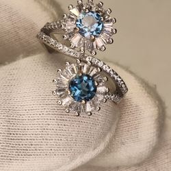 Blue & white Topaz Silver Ring