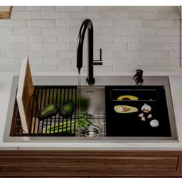 🆕 Fusion Workstation Drop-in 33 in. x 22 in. Stainless Steel Single Bowl Kitchen Sink