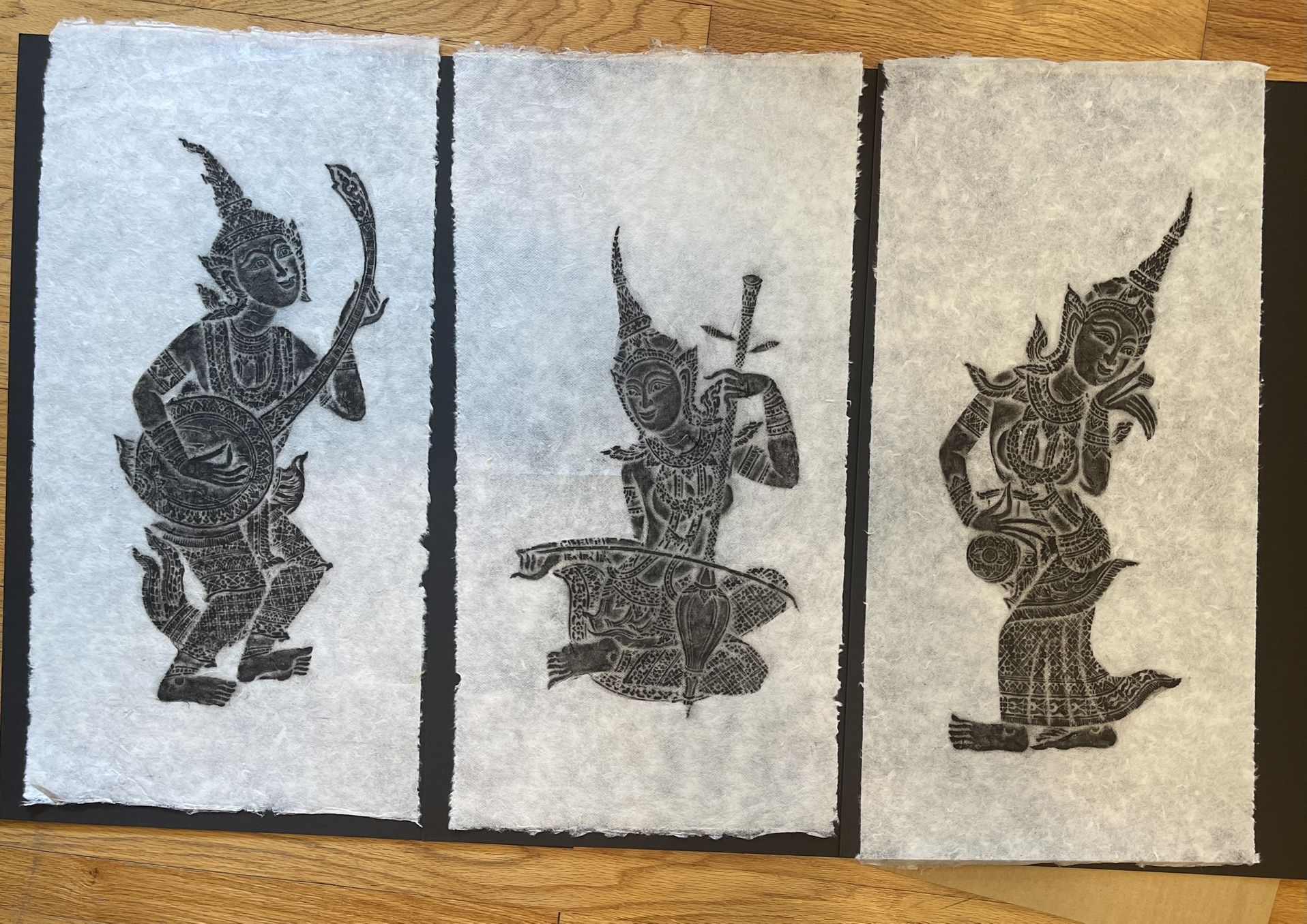 Beautiful Traditional Thai Art Prints / Rubbings - Musicians & Dancer on Rice Paper