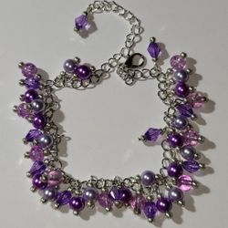 Purple Glass Bead Charm Bracelet 