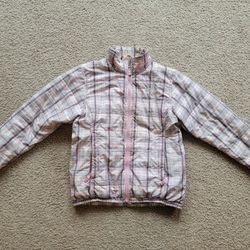 North Face Pink White Brown Gray Plaid Women's Medium Jacket