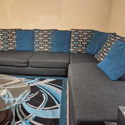 Dark Teal/Gray/Black Sectional