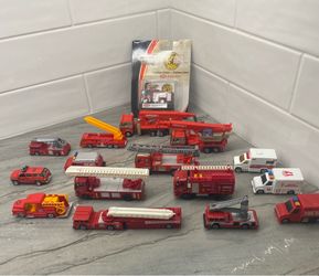 Lot of 18 Miscellaneous Fire Truck & Ambulance Toys
