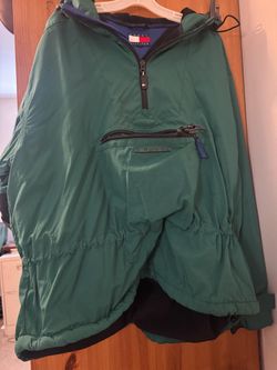 Tommy Hilfiger Men's Green Hooded Pullover Anorak Jacket XL Fleece Lined