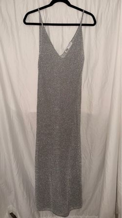 Zara Silver Metallic Knit Maxi Dress – Medium ✨
