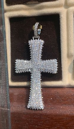 Iced out Silver Cross Charm