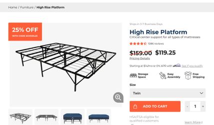 Brooklyn Mattress Full Size High Rise Bed Frame 14.5”  off floor Excellent Storage Space  $100 or BO