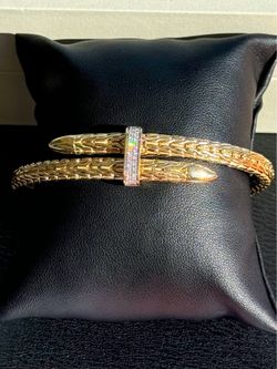 John Hardy Spear 14K Yellow Gold & 0.24CTW Diamond Pavé Flex Cuff Bracelet XL 5.5mm MSRP $8900