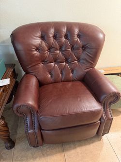 Pair of Genuine Leather Tufted Recliners