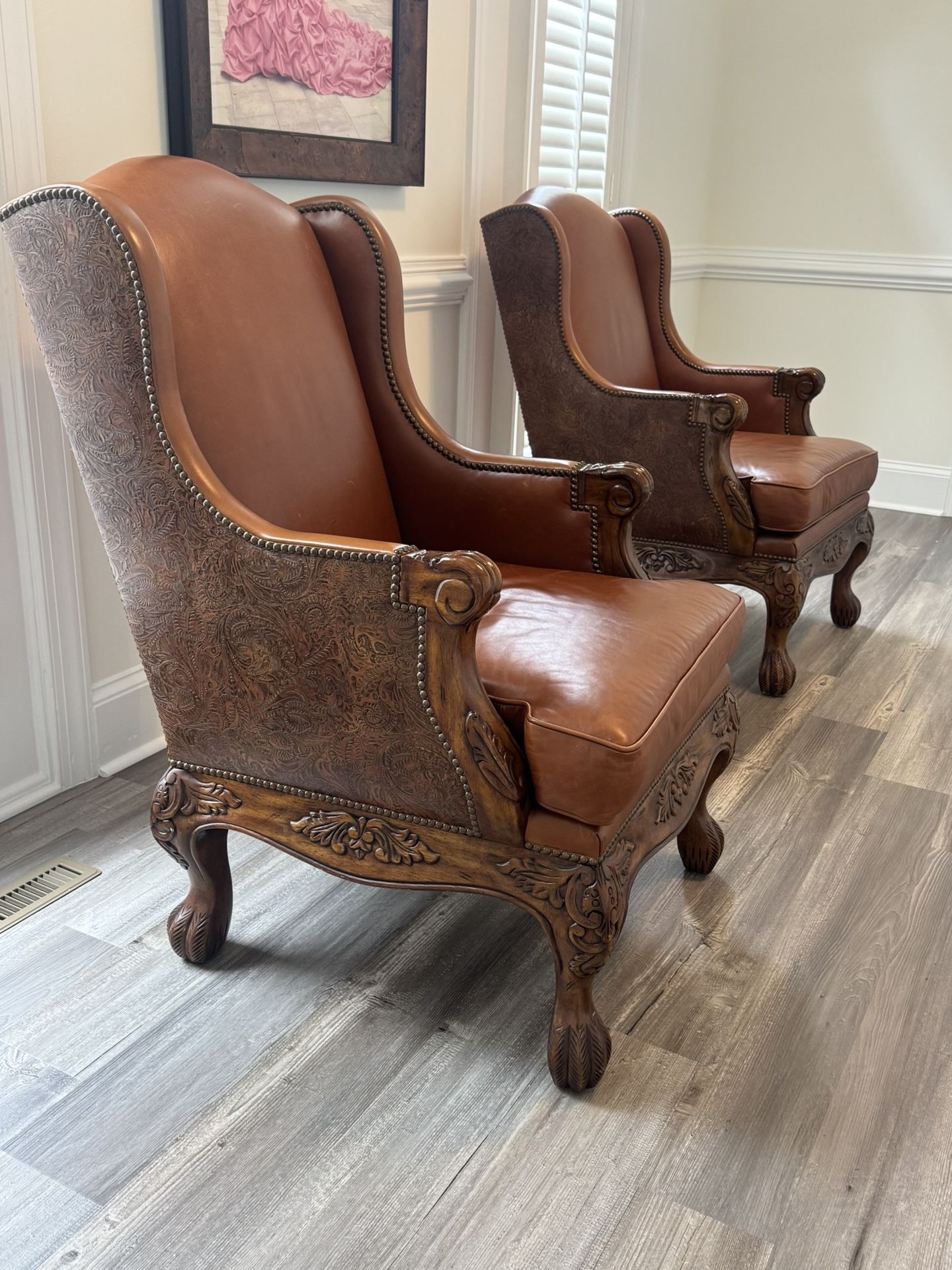 Leather Chairs Pair 