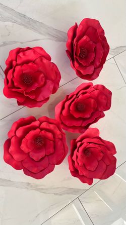 Large Red foam homemade flowers 5 pcs