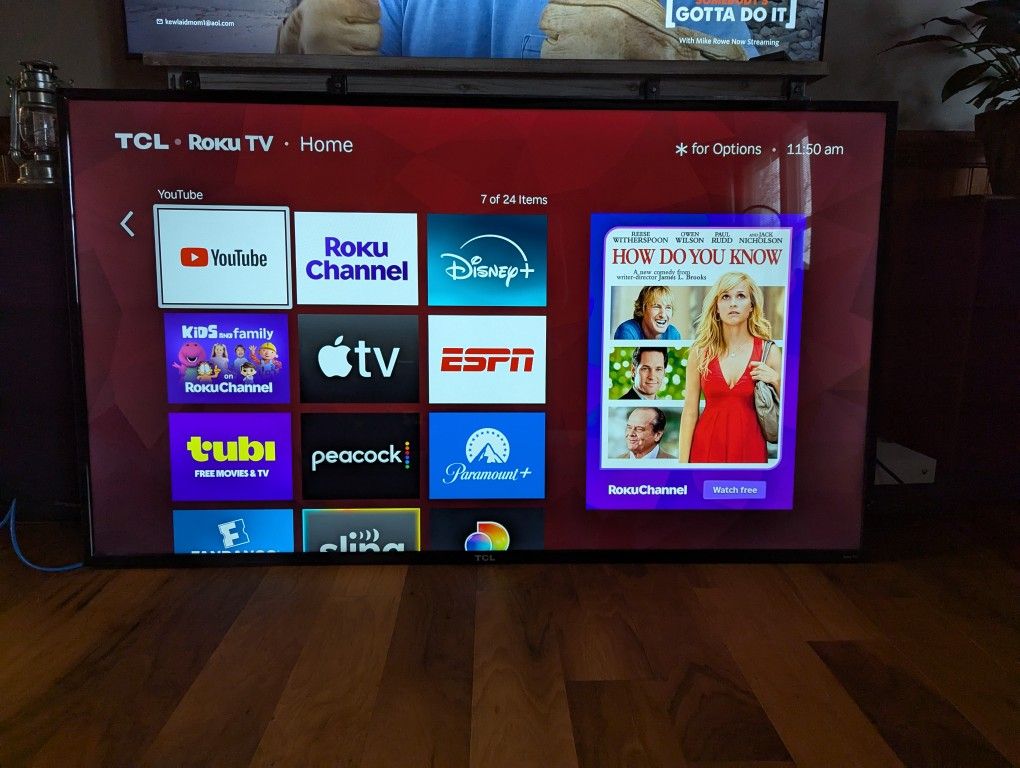 65 Inch TCL Roku TV Netflix Prime Hulu Apply Tv WiFi