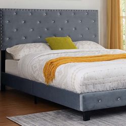 BRAND NEW KING SIZE GRAY VELVET BED FRAME WITH NEW MATTRESS/FAST DELIVERY