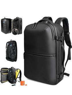 Vacuum Backpack Travel with Pump & Detachable Vacuum Bag, 60L Expandable Air compression system reduces packing volume for travel, with TSA lock, USB 