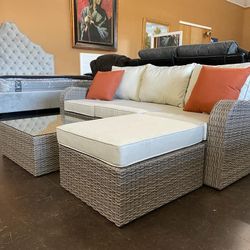 Patio Sectional with Coffee Table Ottoman