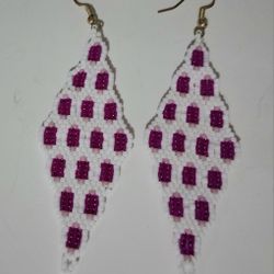 Pink And White Beaded Brick Stitch Earrings