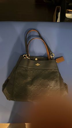 Blue coach monogram  tote purse with middle zipper