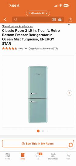 Shop Unique Appliances Classic Retro 21.6 in. 7 cu. ft. Retro Bottom Freezer Refrigerator in Ocean Mist Turquoise, ENERGY STAR