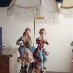 Vintage Capodimonte-Style Porcelain Lamp Set – Romantic Couple Figurines – Rococo Revivali