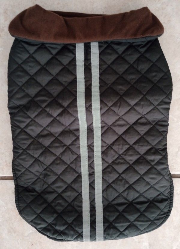 Quilted Black Reflective Striped Dog Jacket. Lightweight, Size Large